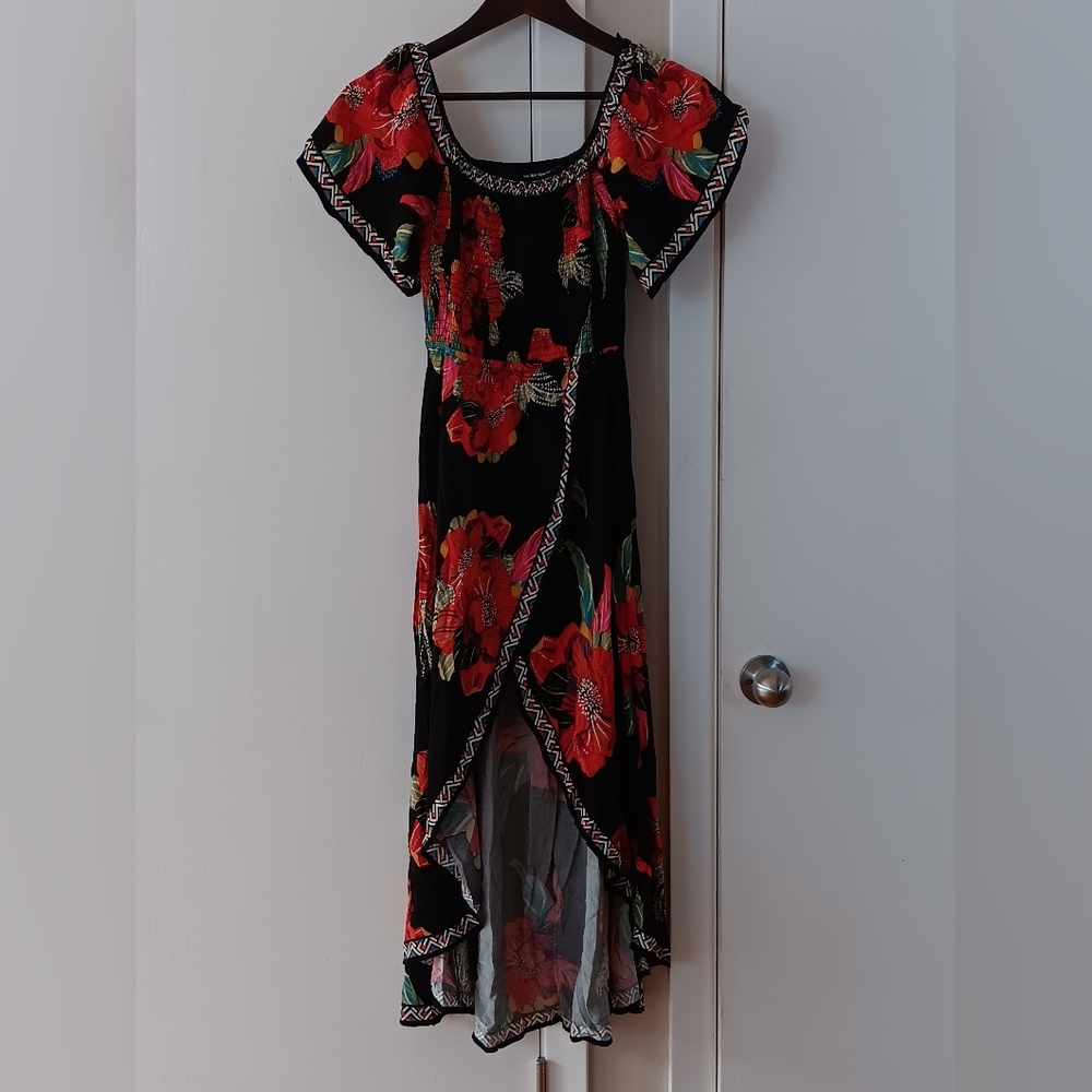 Jealous Tomato Hi-Low Women's Dress Size Medium Tropical Floral Stretch